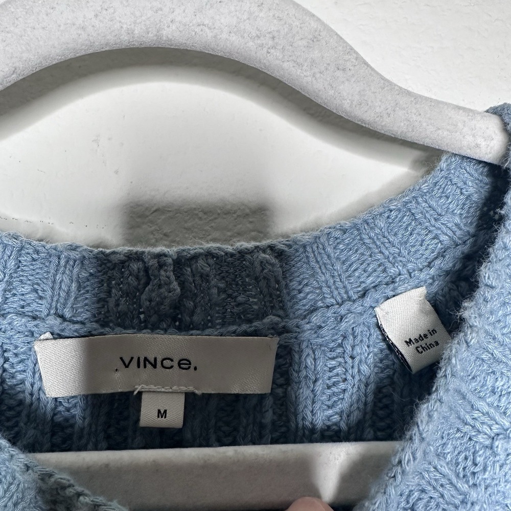 VINCE Pullover Sweater Womens M Dark Topaz Ribbed Textured Linen-Blend Crewneck - Picture 5 of 7